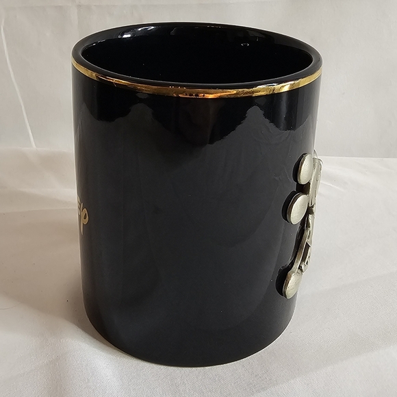 The Walt Disney Studios Black Coffee Mug Gold Trim Pewter Mickey Mouse 3D Emblem - Picture 5 of 8
